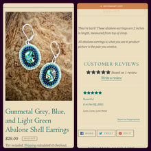 Load image into Gallery viewer, Gunmetal Grey, Blue, and Light Green Abalone Shell Earrings