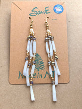 Load image into Gallery viewer, Cream, Iridescent, and Gold Beaded Shell Strand Earrings
