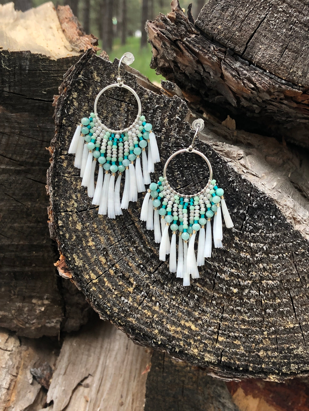 Gold, Shell, and Amazonite Earrings