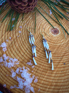 Cream, Iridescent, and Gold Beaded Shell Strand Earrings