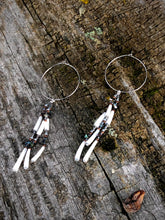 Load image into Gallery viewer, Hoop Dark Metallic Matte Silver, Matte Bronze, Iridescent Beaded Shell Strand Earrings
