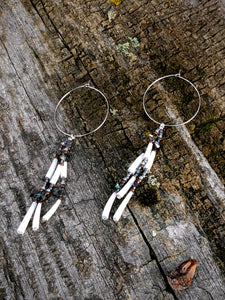 Hoop Dark Metallic Matte Silver, Matte Bronze, Iridescent Beaded Shell Strand Earrings