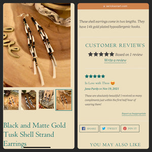 Black and Matte Gold Tusk Shell Strand Earrings