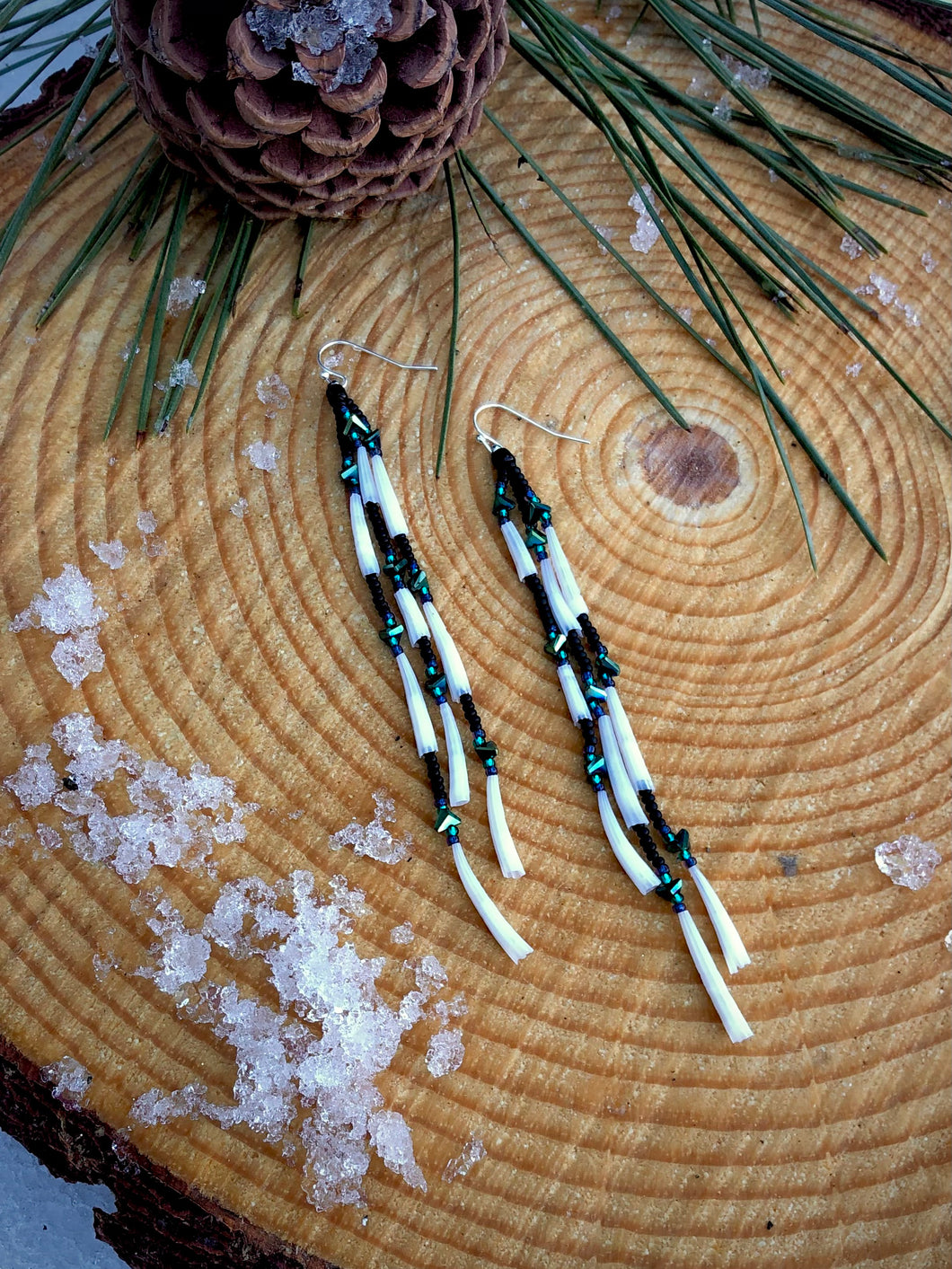 Aurora/Northern Lights Matte Black Tusk Shell Strand Earrings