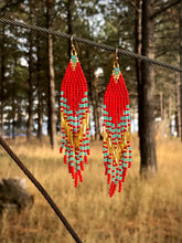 Load image into Gallery viewer, Red Beaded Fringe Earrings
