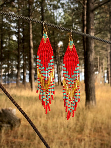 Red Beaded Fringe Earrings