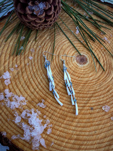 Pearlescent Matte Silver, Ice Blue, and Iridescent Shell Strand Earrings