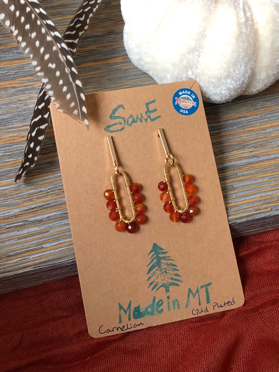 Carnelian Gold Stud Earrings