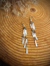 Load image into Gallery viewer, Cream, Iridescent, and Gold Beaded Shell Strand Earrings
