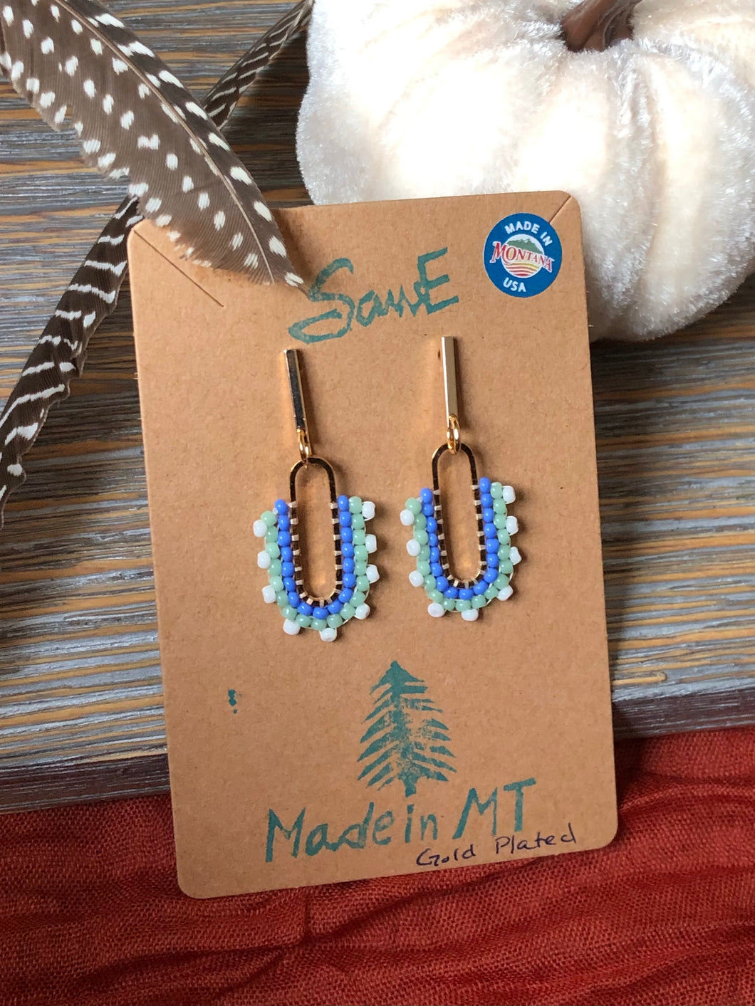 Blue, Green, White Gold Stud Earrings