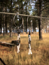 Load image into Gallery viewer, Hoop Dark Metallic Matte Silver, Matte Bronze, Iridescent Beaded Shell Strand Earrings
