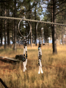 Hoop Dark Metallic Matte Silver, Matte Bronze, Iridescent Beaded Shell Strand Earrings