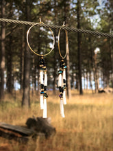 Load image into Gallery viewer, Hoop - Black and Matte Gold Iridescent Beaded Shell Strand Earrings

