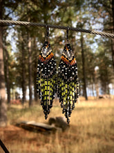 Load image into Gallery viewer, Green Pheasant Beaded Earrings
