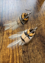 Load image into Gallery viewer, Yellow, Brown, Light Blue, and White Feather Earrings

