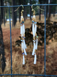 Cream, Iridescent, and Gold Beaded Shell Strand Earrings