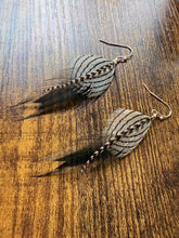 Load image into Gallery viewer, Black and Grey Stripe Feather Earrings
