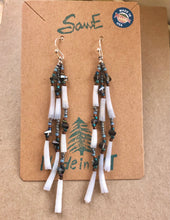 Load image into Gallery viewer, Dark Metallic Matte Silver, Matte Bronze, Iridescent Beaded Shell Strand Earrings
