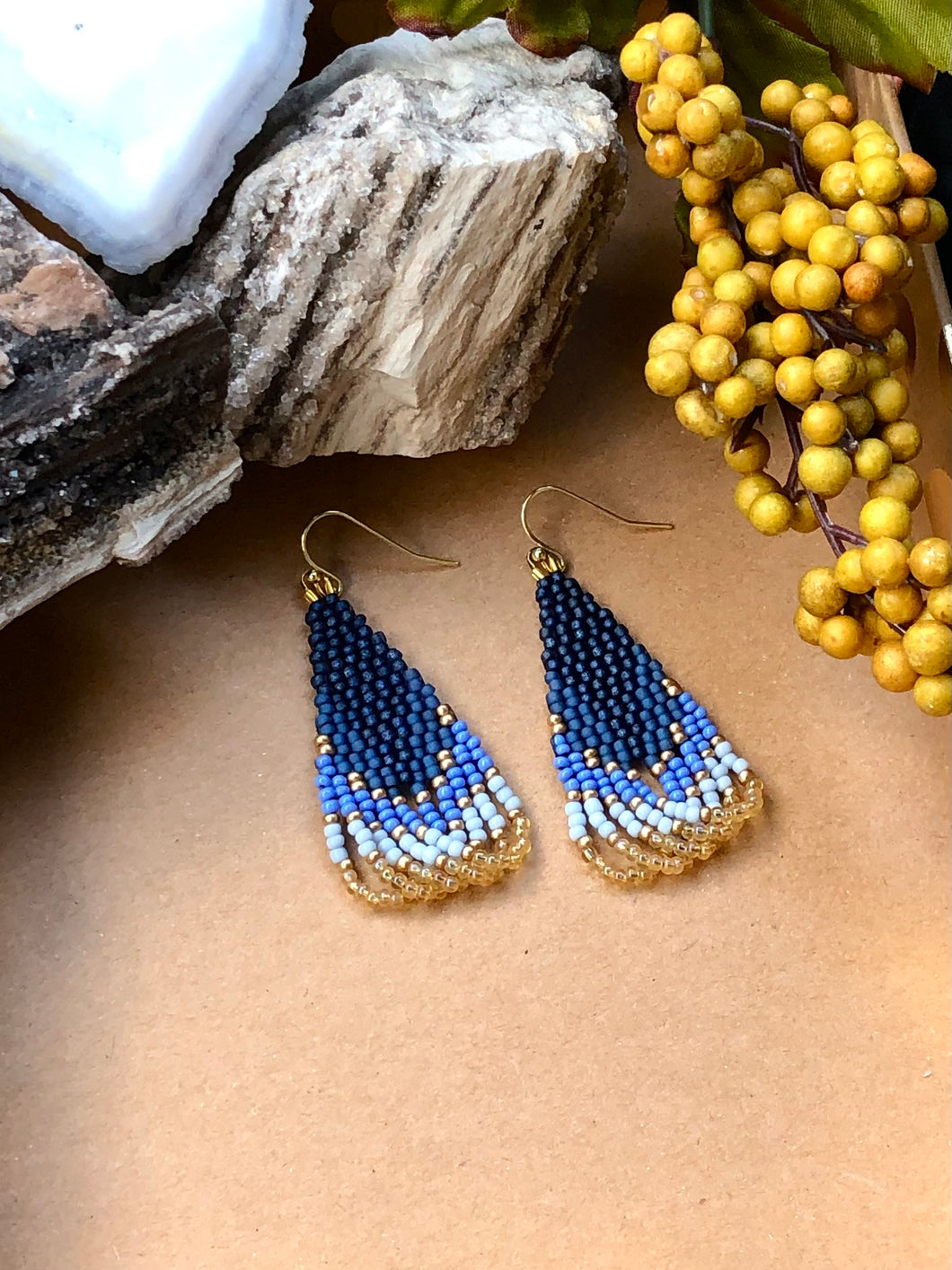 Blue Beaded Loop Earrings