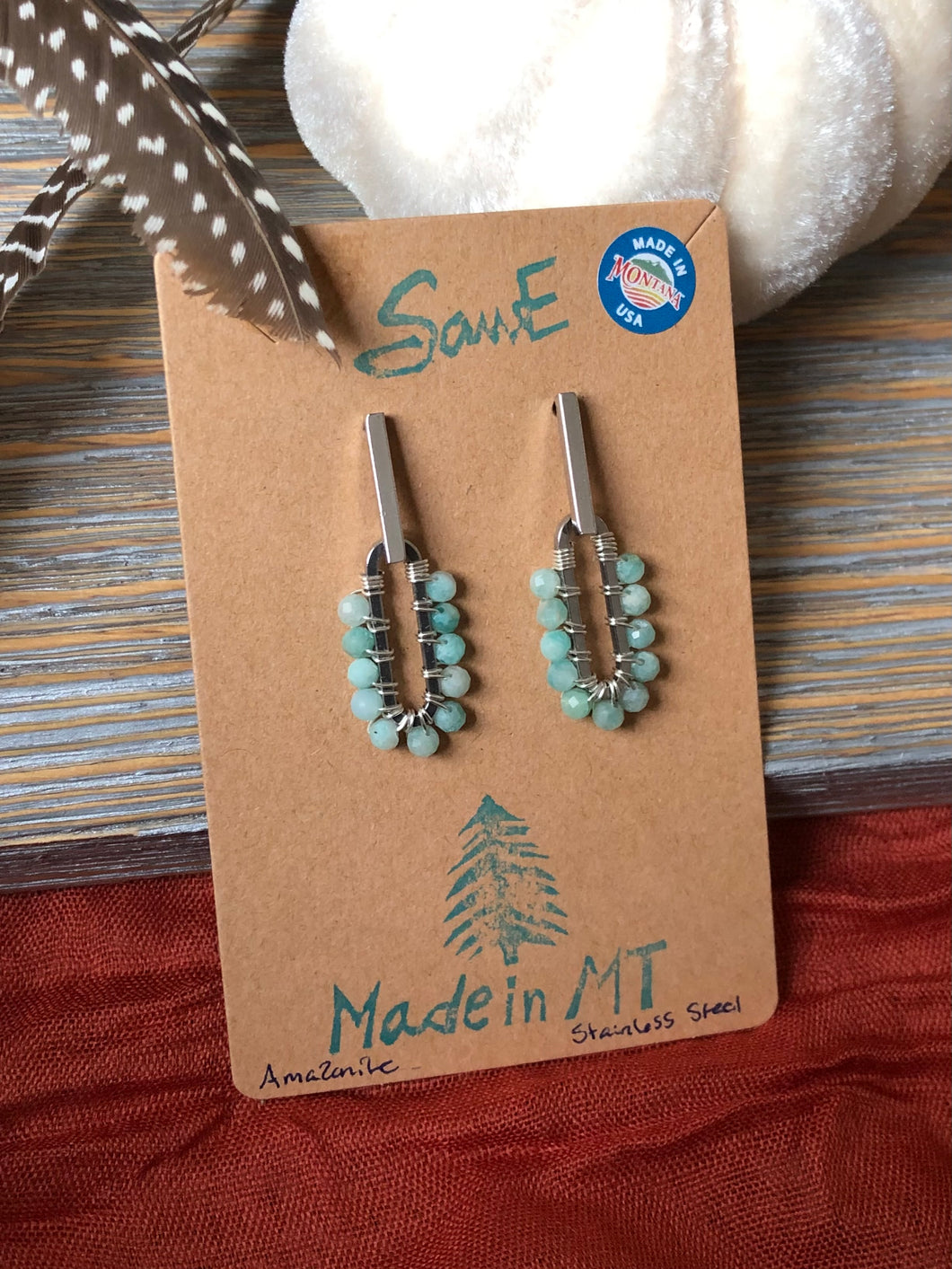 Amazonite Stainless Steel Stud Earrings