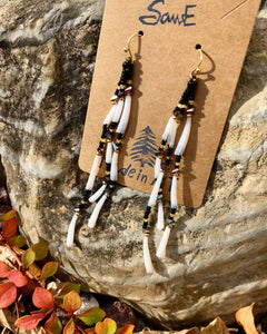 Black and Matte Gold Tusk Shell Strand Earrings