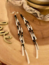 Load image into Gallery viewer, Black and Matte Gold Tusk Shell Strand Earrings
