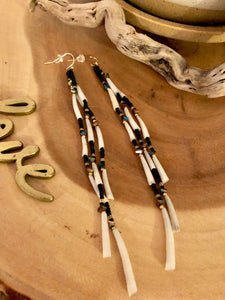 Black and Matte Gold Tusk Shell Strand Earrings