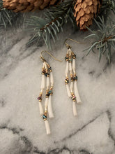 Load image into Gallery viewer, Cream, Iridescent, and Gold Beaded Shell Strand Earrings
