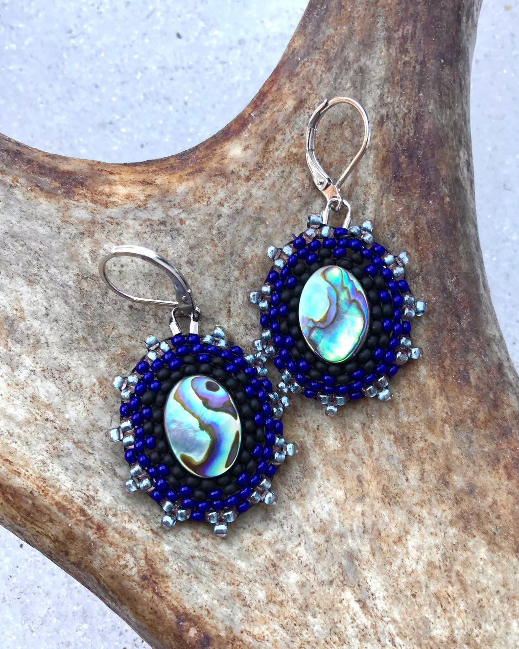 Blue and Black Abalone Earrings
