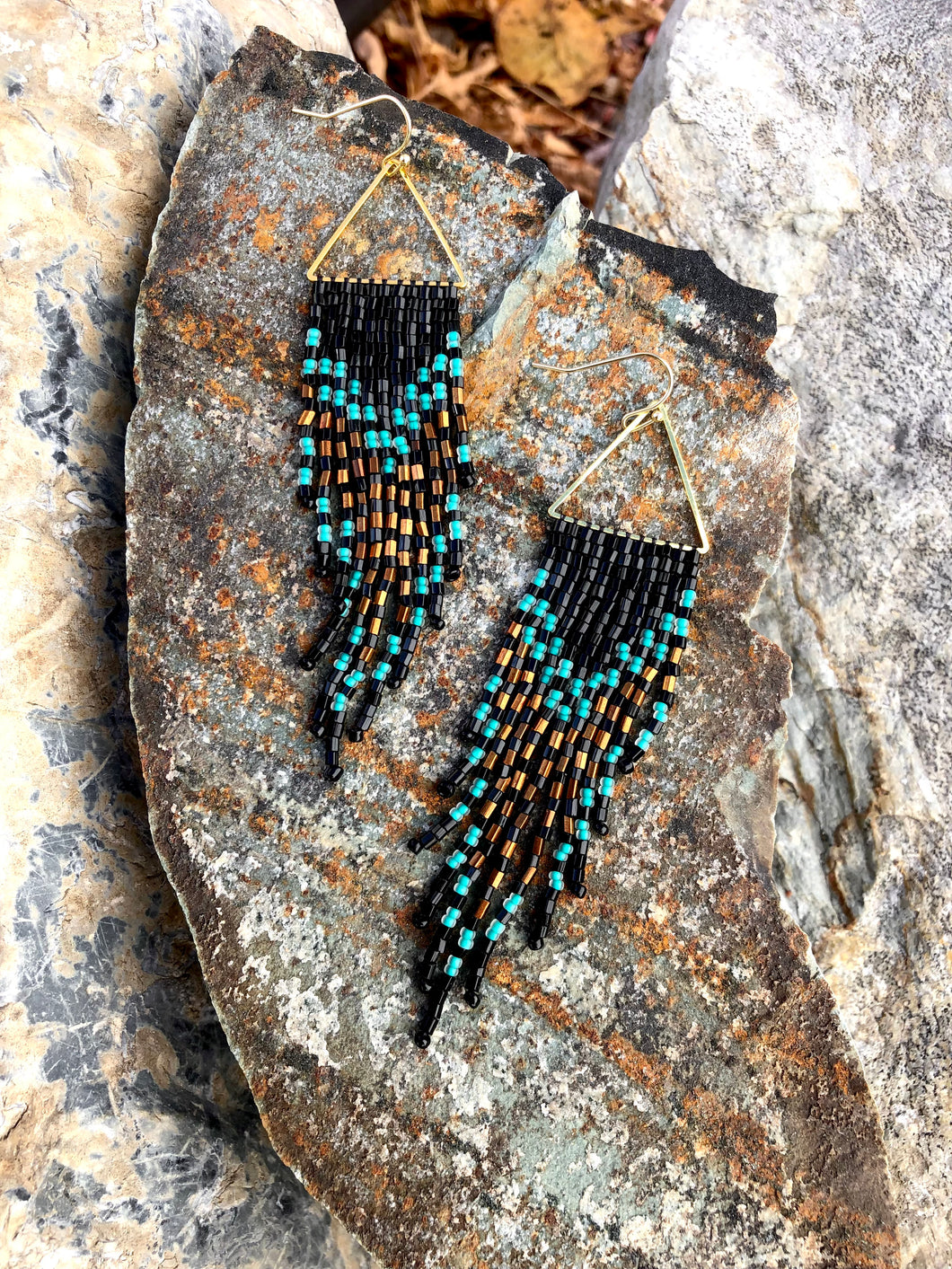 Beaded Fringe Triangle Earrings