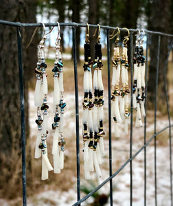 Cream, Iridescent, and Gold Beaded Shell Strand Earrings