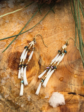 Load image into Gallery viewer, Cream, Iridescent, and Gold Beaded Shell Strand Earrings
