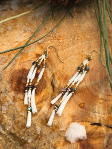 Cream, Iridescent, and Gold Beaded Shell Strand Earrings