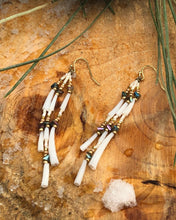 Load image into Gallery viewer, Cream, Iridescent, and Gold Beaded Shell Strand Earrings
